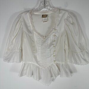 VTG 70s Jessica's Gunnie's San Francisco Top Size 7 White Cottage Core Blouse